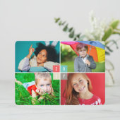 2025 Kleurblokken Modern Nieuwjaar 4 Fotocollage Feestdagenkaart (Staand voorkant)
