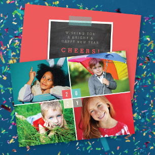2025 Kleurblokken Modern Nieuwjaar 4 Fotocollage Feestdagenkaart