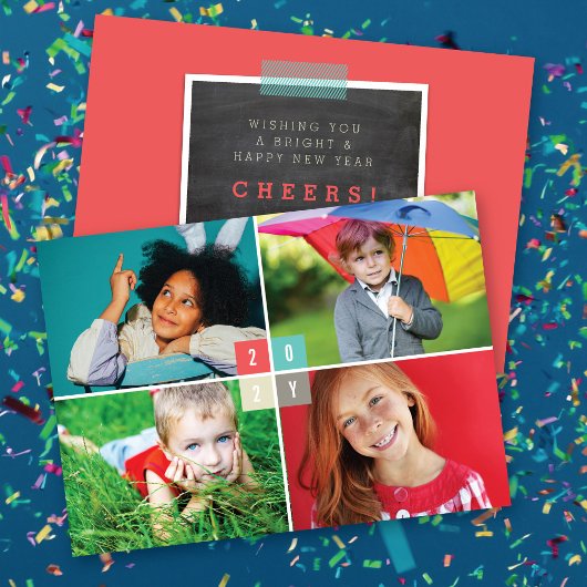 2025 Kleurblokken Modern Nieuwjaar 4 Fotocollage Feestdagenkaart
