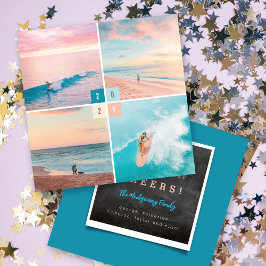 2025 Kleurblokken Modern Nieuwjaar 4 Fotocollage Feestdagenkaart