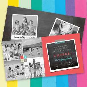 2025 Kleurblokken Modern Nieuwjaar 4 Fotocollage Feestdagenkaart