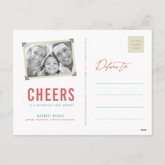 2025 Kleurblokken Modern Nieuwjaar 4 Fotocollage Feestdagenkaart (Achterkant)