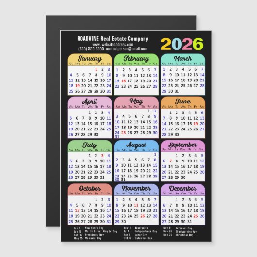 2025 Kleurenkalender US Feestdagen Corporate Magne (Voorkant / Achterkant)