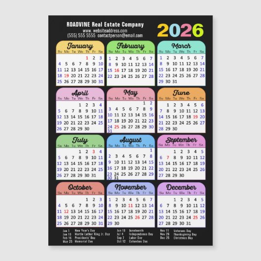 2025 Kleurenkalender US Feestdagen Corporate Magne (Voorkant)