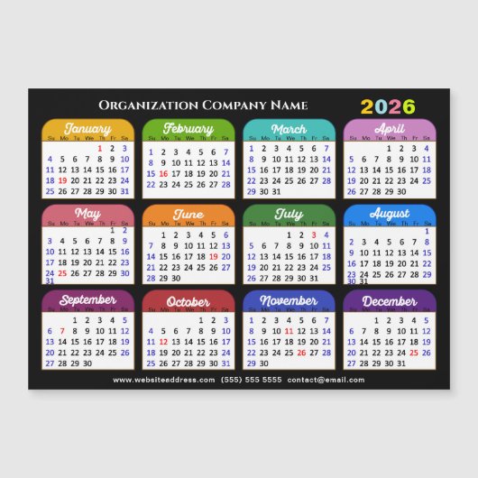 2025 Kleurenkalender US Feestdagen Corporate Magne (Voorkant)
