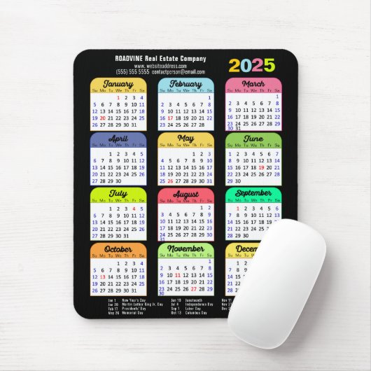 2025 Kleurenkalender US Public Feestdagen Corporat Muismat (Met muis)