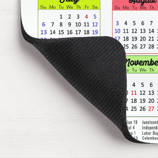 2025 Kleurenkalender US Public Feestdagen Corporat Muismat (Hoek)