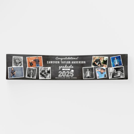 2025 Krijtbord Schets 10 Foto Graduation Party Spandoek (Horizontaal)