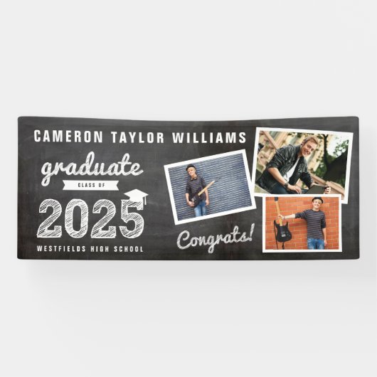 2025 Krijtbord Schets 3 Foto Afstuderen Party Spandoek (Horizontaal)
