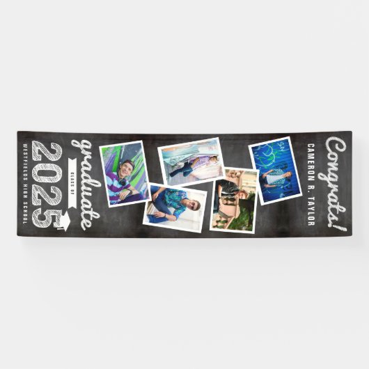 2025 Krijtbord Schets 5 Foto Afstudeerfeest Spandoek (Horizontaal)