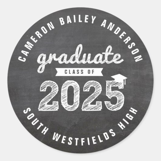 2025 Krijtbord Schets Afstuderen Retro Afstuderen Ronde Sticker (Voorkant)