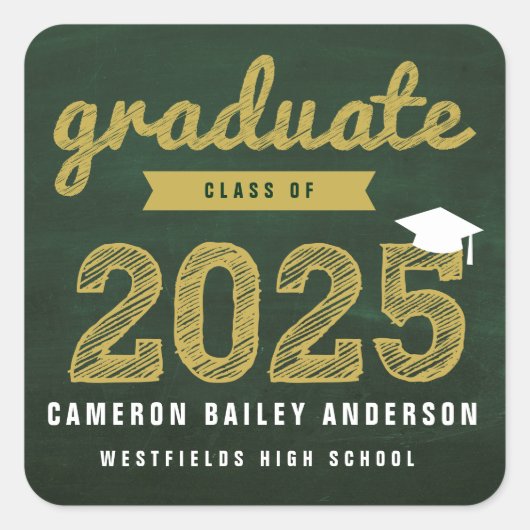 2025 Krijtbord Schets Afstuderen Retro Afstuderen Vierkante Sticker (Voorkant)