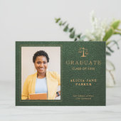 2025 Law School afstuderen groen gouden foto Aankondiging (Staand voorkant)