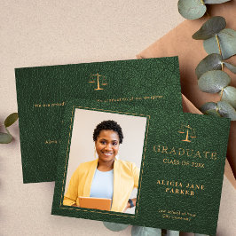 2025 Law School afstuderen groen gouden foto Aankondiging