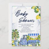 2025 Lemon Italiaans Blauw Baby shower Uitnodiging (Voorkant)