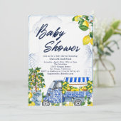 2025 Lemon Italiaans Blauw Baby shower Uitnodiging (Staand voorkant)