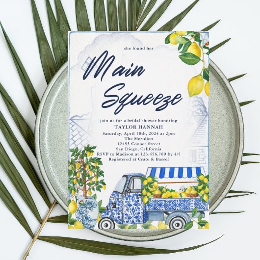 2025 Lemon Italiaans Blauw Bruids Douche Uitnodigi Kaart