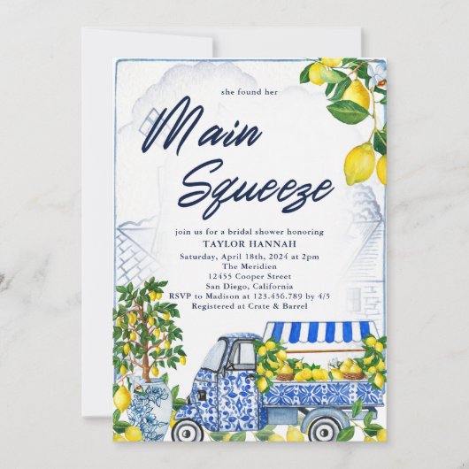 2025 Lemon Italiaans Blauw Bruids Douche Uitnodigi Kaart (Voorkant)