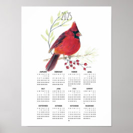 2025 Levendige Rode Kardinaal Poster Kalender