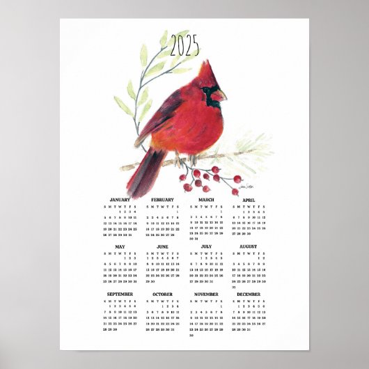 2025 Levendige Rode Kardinaal Poster Kalender (Voorkant)