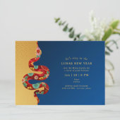 2025 Lunar Nieuwjaar van de Slang Blauw Goud Moder Kaart (Staand voorkant)