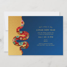 2025 Lunar Nieuwjaar van de Slang Blauw Goud Moder