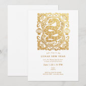 2025 Lunar Nieuwjaar van de Snake White Gold Party Kaart (Voorkant / Achterkant)