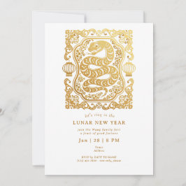 2025 Lunar Nieuwjaar van de Snake White Gold Party Kaart