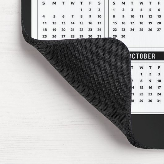 2025 Maandelijkse kalender Modern Zwart Wit Muismat (Hoek)