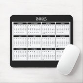 2025 Maandelijkse kalender Modern Zwart Wit Muismat (Met muis)