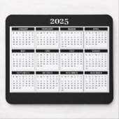 2025 Maandelijkse kalender Modern Zwart Wit Muismat (Voorkant)