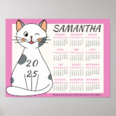 2025 Maandkalender Mooie Roze Speelse Witte Kat Poster (Voorkant)