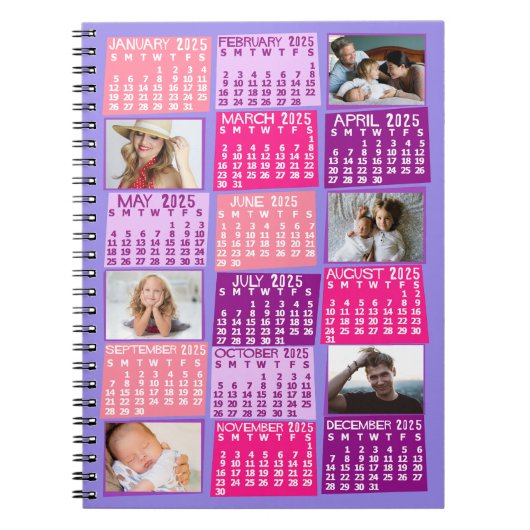 2025 Maandkalender Schattigee Mod 6 Fotocollage Notitieboek (Voorkant)