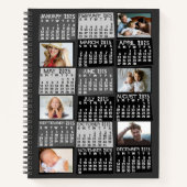 2025 Maandkalender Zwart Mod 12 Foto Collage Notitieboek (Voorkant)