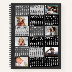 2025 Maandkalender Zwart Mod 12 Foto Collage Notitieboek