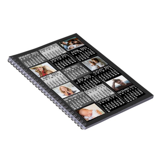 2025 Maandkalender Zwart Mod 6 Foto Collage Notitieboek (Rechterzijde)