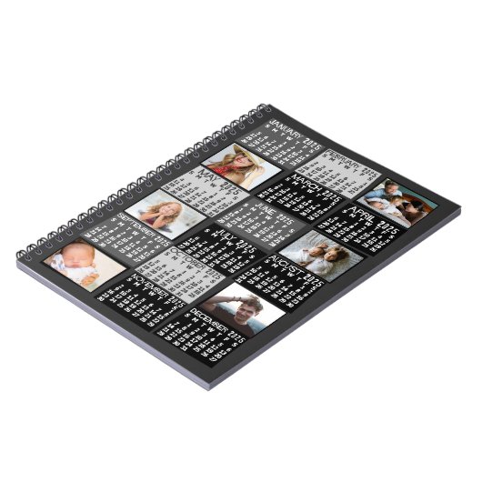 2025 Maandkalender Zwart Mod 6 Foto Collage Notitieboek (Linkerzijde)
