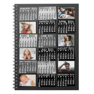 2025 Maandkalender Zwart Mod 6 Foto Collage Notitieboek