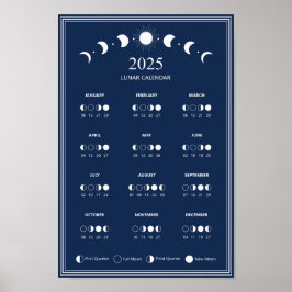 2025 Maanfase Maancyclus Donkerblauwe Kalender Poster
