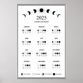 2025 Maanfase Maancyclus Minimalistische Kalender Poster