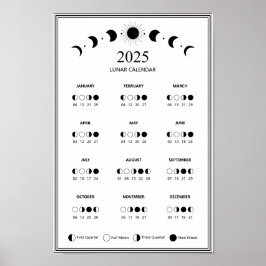 2025 Maanfase Maancyclus Minimalistische kalender Poster