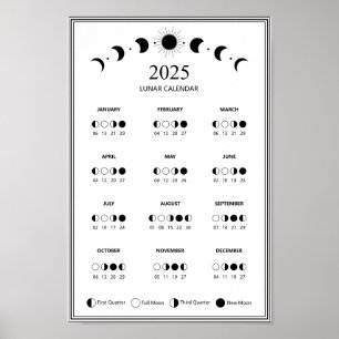 2025 Maanfase Maancyclus Minimalistische kalender Poster