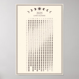 2025 Maanfase Maancyclus Minimalistische Kalender Poster