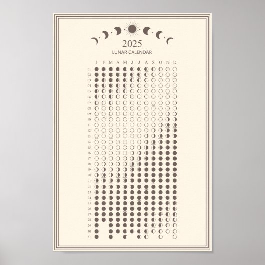 2025 Maanfase Maancyclus Minimalistische Kalender Poster (Voorkant)