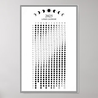 2025 Maanfase Maancyclus Minimalistische Kalender Poster