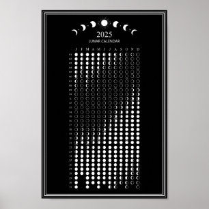 2025 Maanfase Maancyclus Minimalistische kalender Poster