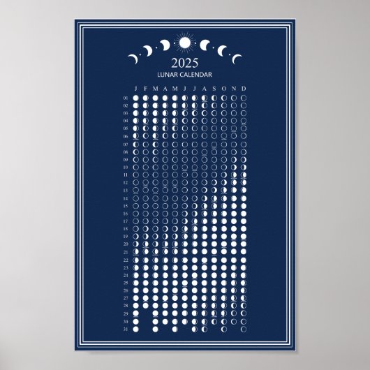 2025 Maanfase Maancyclus Minimalistische Kalender  Poster (Voorkant)