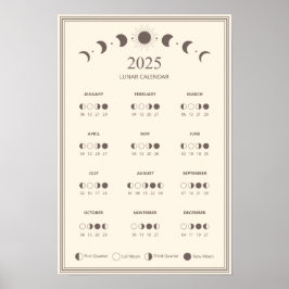 2025 Maanfase Maancyclus Minimalistische Kalender Poster