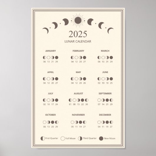 2025 Maanfase Maancyclus Minimalistische kalender Poster (Voorkant)
