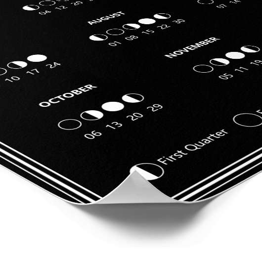 2025 Maanfase Maancyclus Minimalistische Kalender Poster (Hoek)